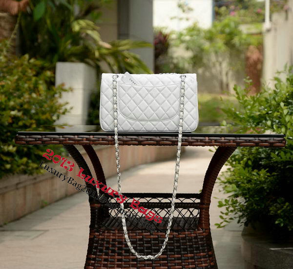 Chanel 2.55 Series Flap Bag White Sheepskin Leather A37586 Silver Chanel 2.55 Series Flap Bag White Sheepskin Leather A37586 Silver