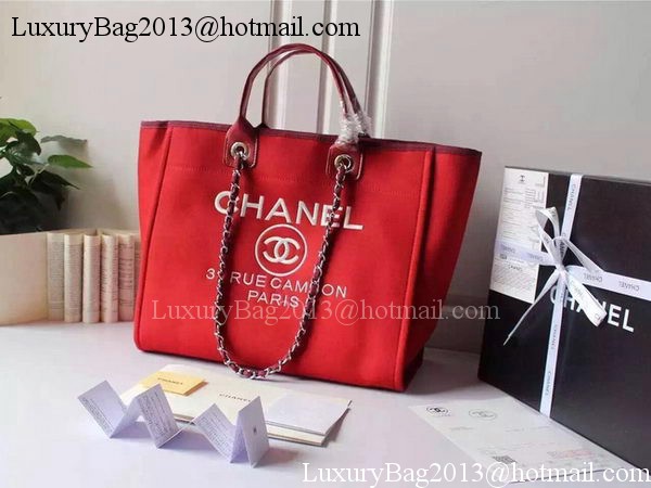 Chanel Large Canvas Tote Shopping Bag A5002 Red Chanel Large Canvas Tote Shopping Bag A5002 Red