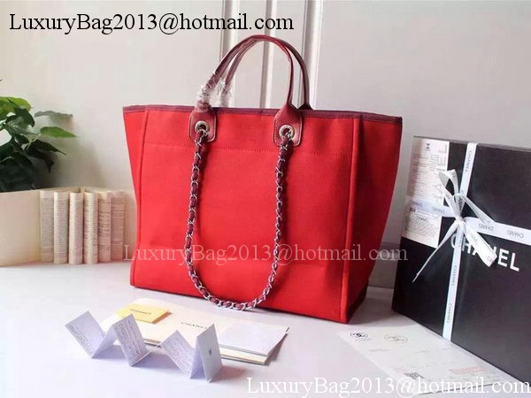 Chanel Large Canvas Tote Shopping Bag A5002 Red Chanel Large Canvas Tote Shopping Bag A5002 Red