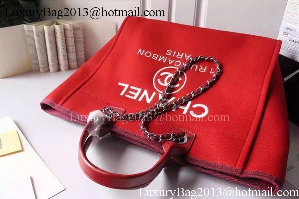 Chanel Large Canvas Tote Shopping Bag A5002 Red Chanel Large Canvas Tote Shopping Bag A5002 Red
