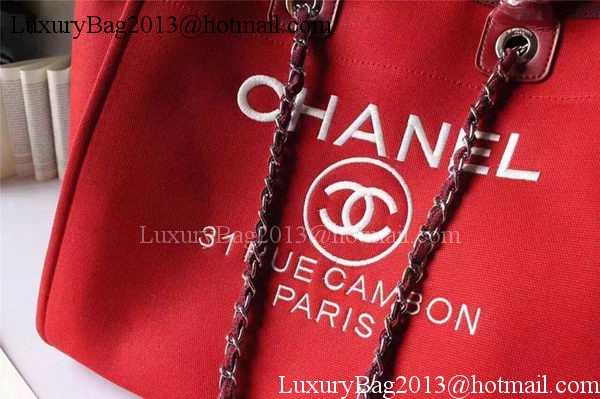 Chanel Large Canvas Tote Shopping Bag A5002 Red Chanel Large Canvas Tote Shopping Bag A5002 Red