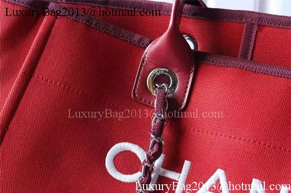 Chanel Large Canvas Tote Shopping Bag A5002 Red Chanel Large Canvas Tote Shopping Bag A5002 Red