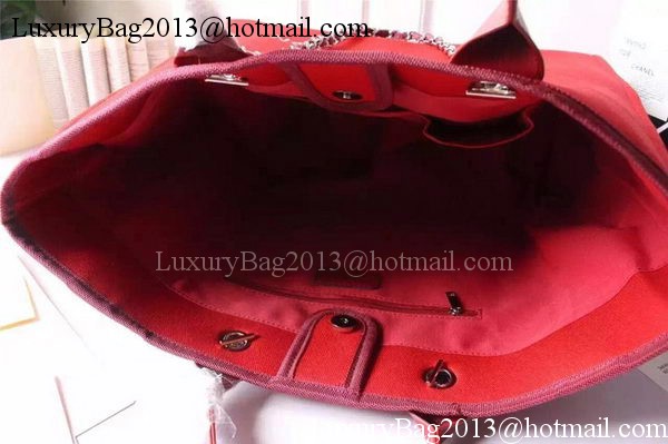 Chanel Large Canvas Tote Shopping Bag A5002 Red Chanel Large Canvas Tote Shopping Bag A5002 Red