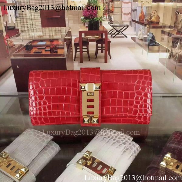 Hermes Croco Leather Clutch H88017 Red Hermes Croco Leather Clutch H88017 Red