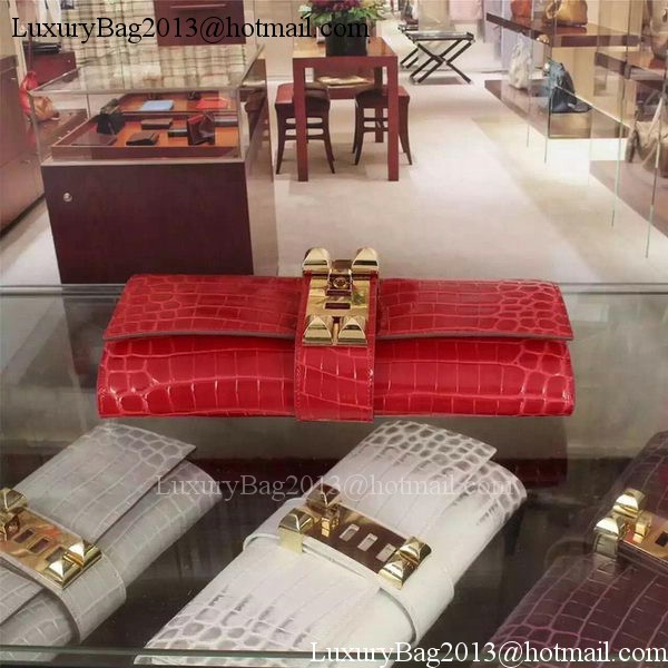 Hermes Croco Leather Clutch H88017 Red Hermes Croco Leather Clutch H88017 Red