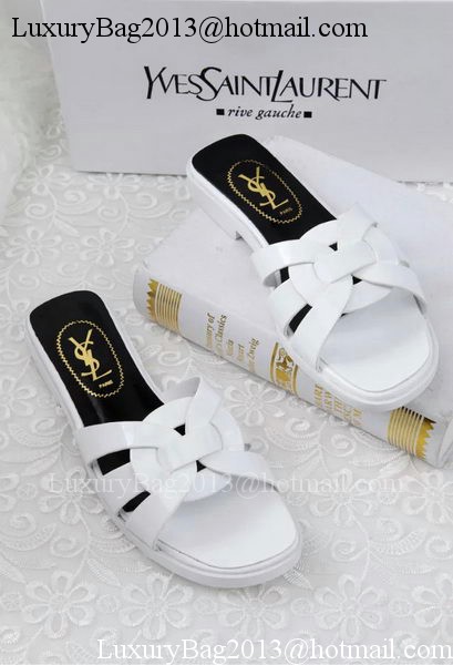 Yves Saint Laurent Patent Leather Slipper YSL287 White Yves Saint Laurent Patent Leather Slipper YSL287 White
