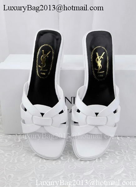Yves Saint Laurent Patent Leather Slipper YSL287 White Yves Saint Laurent Patent Leather Slipper YSL287 White