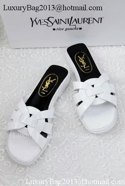 Yves Saint Laurent Patent Leather Slipper YSL287 White Yves Saint Laurent Patent Leather Slipper YSL287 White