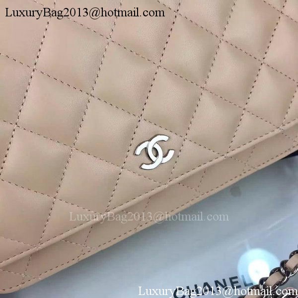 Chanel WOC mini Flap Bag Apricot Sheepskin A5373 Silver Chanel WOC mini Flap Bag Apricot Sheepskin A5373 Silver
