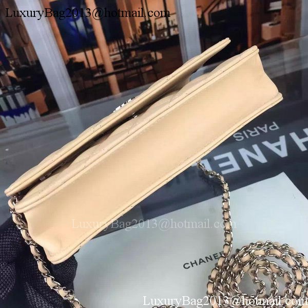 Chanel WOC mini Flap Bag Apricot Sheepskin A5373 Silver Chanel WOC mini Flap Bag Apricot Sheepskin A5373 Silver