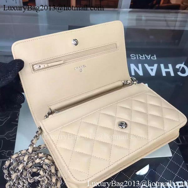 Chanel WOC mini Flap Bag Apricot Sheepskin A5373 Silver Chanel WOC mini Flap Bag Apricot Sheepskin A5373 Silver