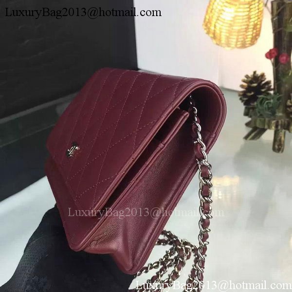 Chanel WOC mini Flap Bag Burgundy Sheepskin A5373 Silver Chanel WOC mini Flap Bag Burgundy Sheepskin A5373 Silver