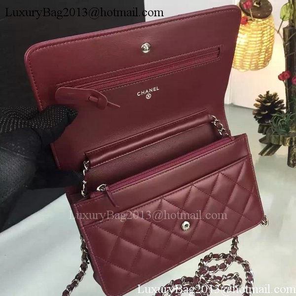 Chanel WOC mini Flap Bag Burgundy Sheepskin A5373 Silver Chanel WOC mini Flap Bag Burgundy Sheepskin A5373 Silver