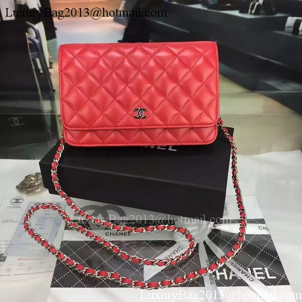 Chanel WOC mini Flap Bag Red Sheepskin A5373 Silver Chanel WOC mini Flap Bag Red Sheepskin A5373 Silver