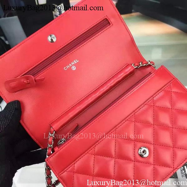 Chanel WOC mini Flap Bag Red Sheepskin A5373 Silver Chanel WOC mini Flap Bag Red Sheepskin A5373 Silver