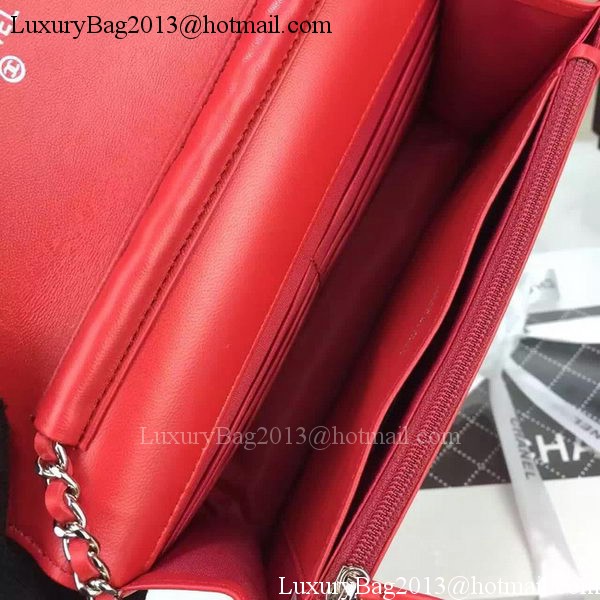 Chanel WOC mini Flap Bag Red Sheepskin A5373 Silver Chanel WOC mini Flap Bag Red Sheepskin A5373 Silver
