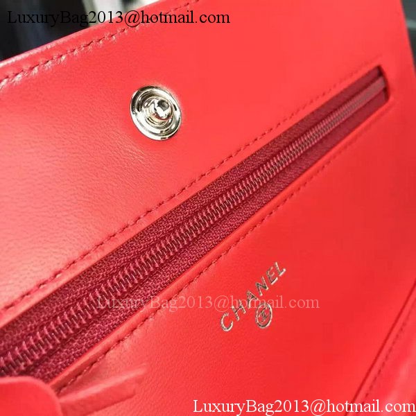 Chanel WOC mini Flap Bag Red Sheepskin A5373 Silver Chanel WOC mini Flap Bag Red Sheepskin A5373 Silver