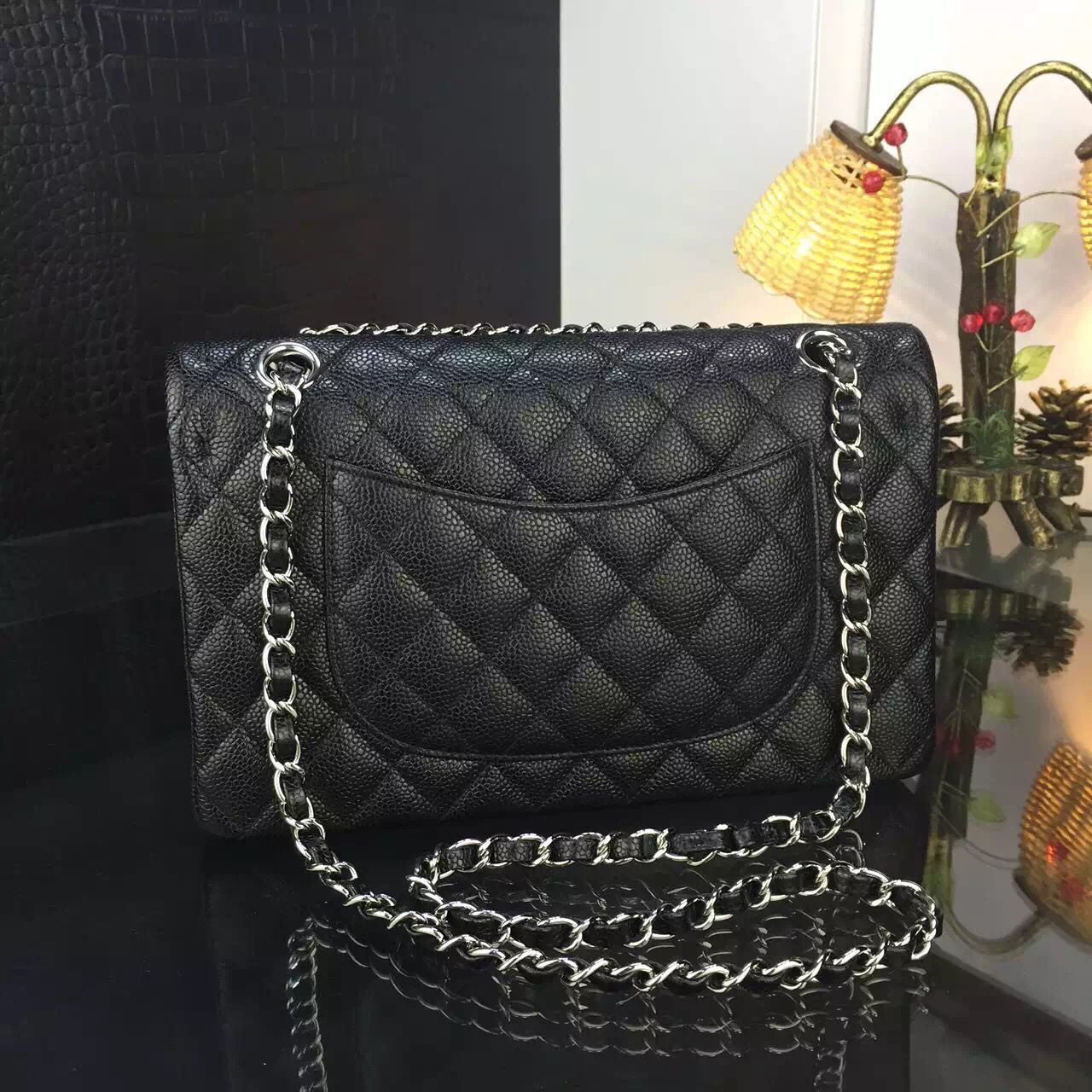Chanel 2.55 Series Flap Bag Original Lambskin Leather Black Silver 1112 Chanel 2.55 Series Flap Bag Original Lambskin Leather Black Silver 1112