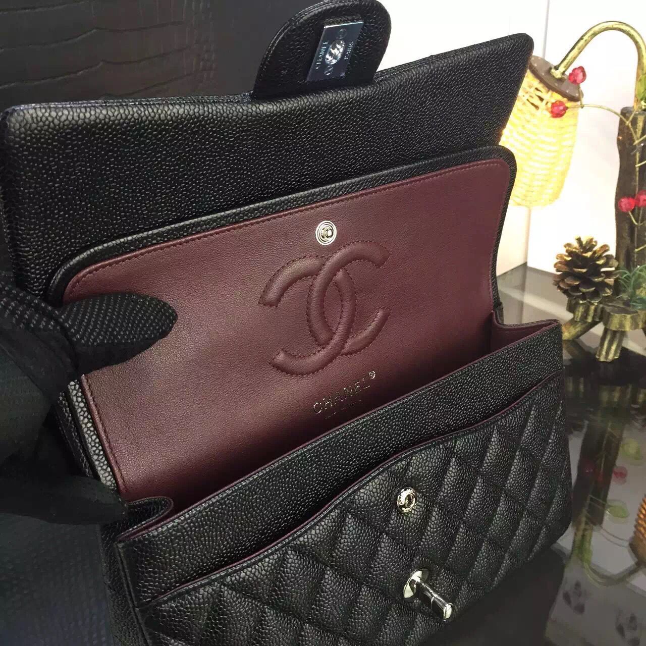 Chanel 2.55 Series Flap Bag Original Lambskin Leather Black Silver 1113 Chanel 2.55 Series Flap Bag Original Lambskin Leather Black Silver 1113