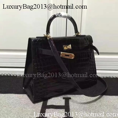 Hermes Kelly 28cm Shoulder Bag Croco Leather K28 Black Hermes Kelly 28cm Shoulder Bag Croco Leather K28 Black