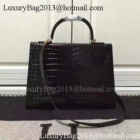 Hermes Kelly 28cm Shoulder Bag Croco Leather K28 Black Hermes Kelly 28cm Shoulder Bag Croco Leather K28 Black