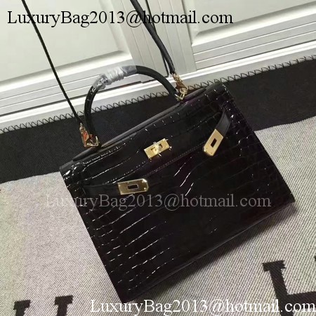 Hermes Kelly 28cm Shoulder Bag Croco Leather K28 Black Hermes Kelly 28cm Shoulder Bag Croco Leather K28 Black