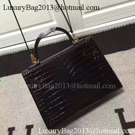 Hermes Kelly 28cm Shoulder Bag Croco Leather K28 Black Hermes Kelly 28cm Shoulder Bag Croco Leather K28 Black