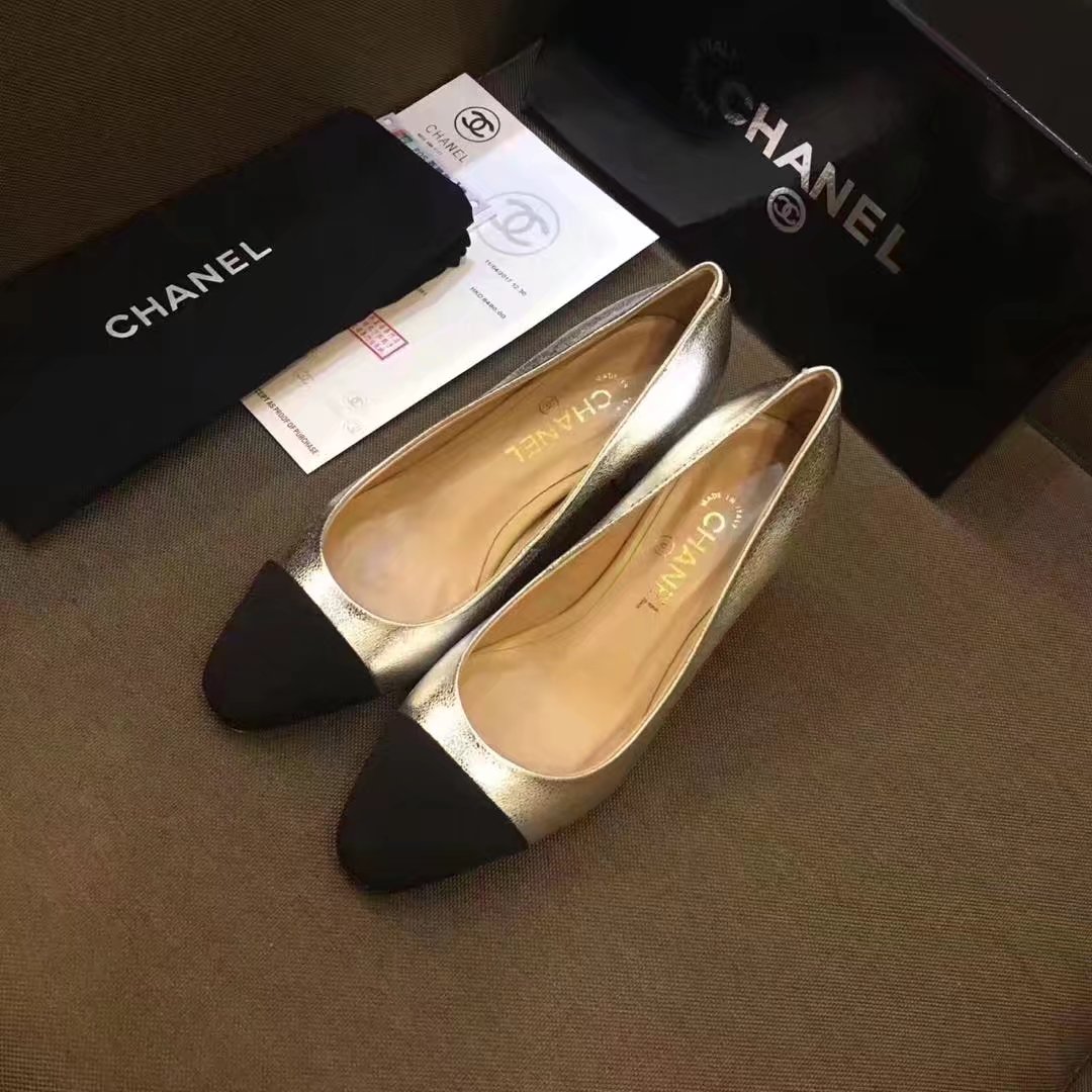 Chanel Pump Leather CH2146 Gold&Black Chanel Pump Leather CH2146 Gold&Black