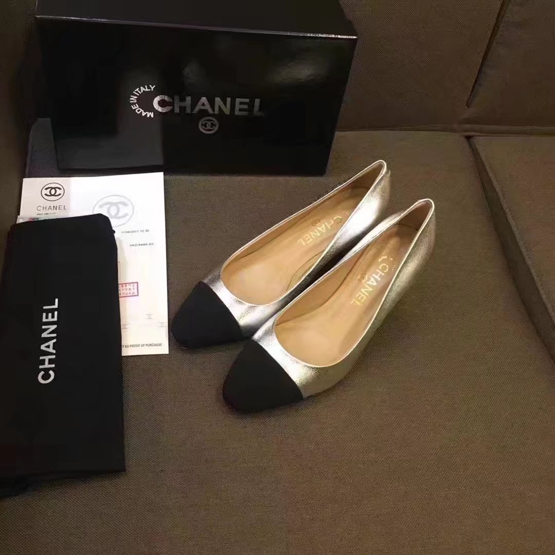 Chanel Pump Leather CH2146 Gold&Black Chanel Pump Leather CH2146 Gold&Black