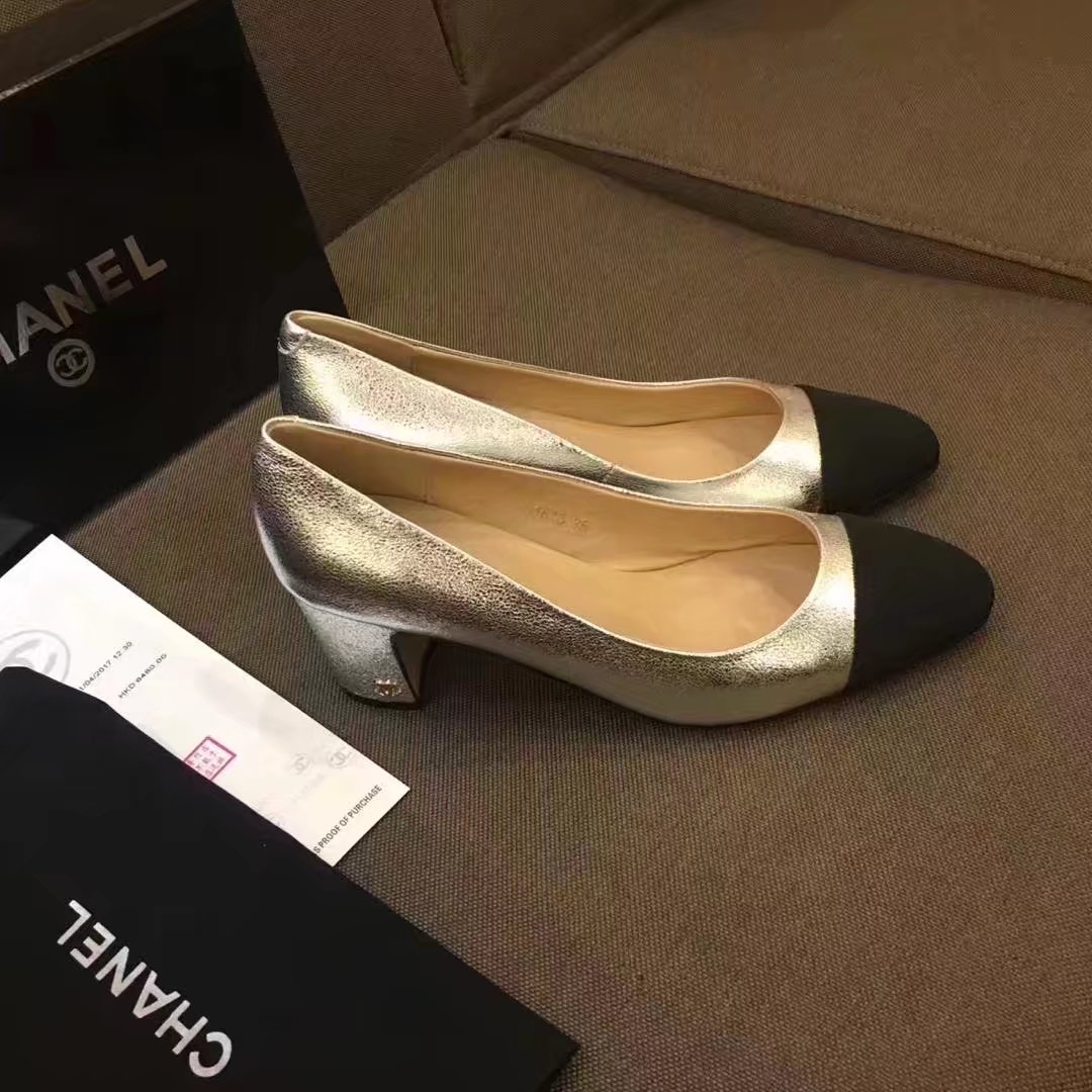 Chanel Pump Leather CH2146 Gold&Black Chanel Pump Leather CH2146 Gold&Black