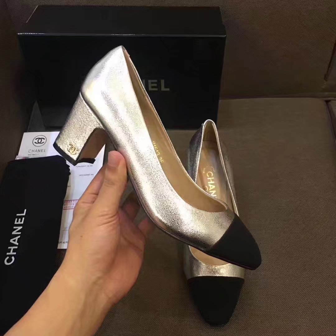 Chanel Pump Leather CH2146 Gold&Black Chanel Pump Leather CH2146 Gold&Black