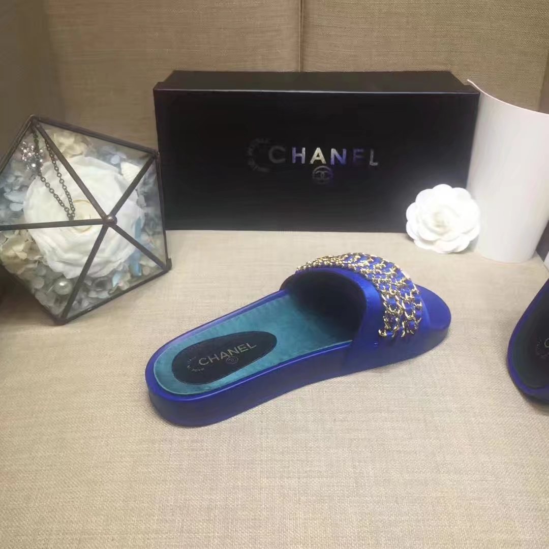 Chanel Slipper Leather CH2149 Blue Chanel Slipper Leather CH2149 Blue
