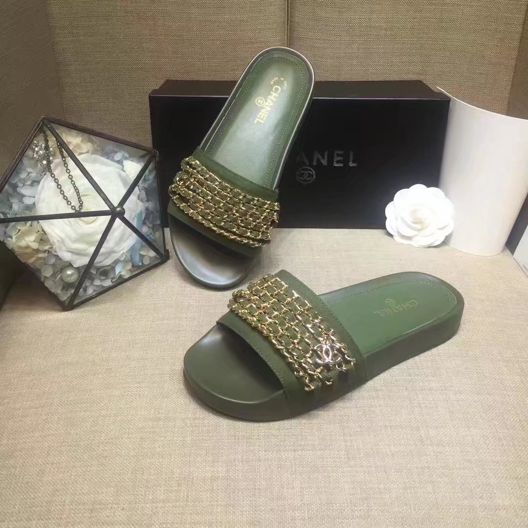 Chanel Slipper Leather CH2149 Light Green Chanel Slipper Leather CH2149 Light Green