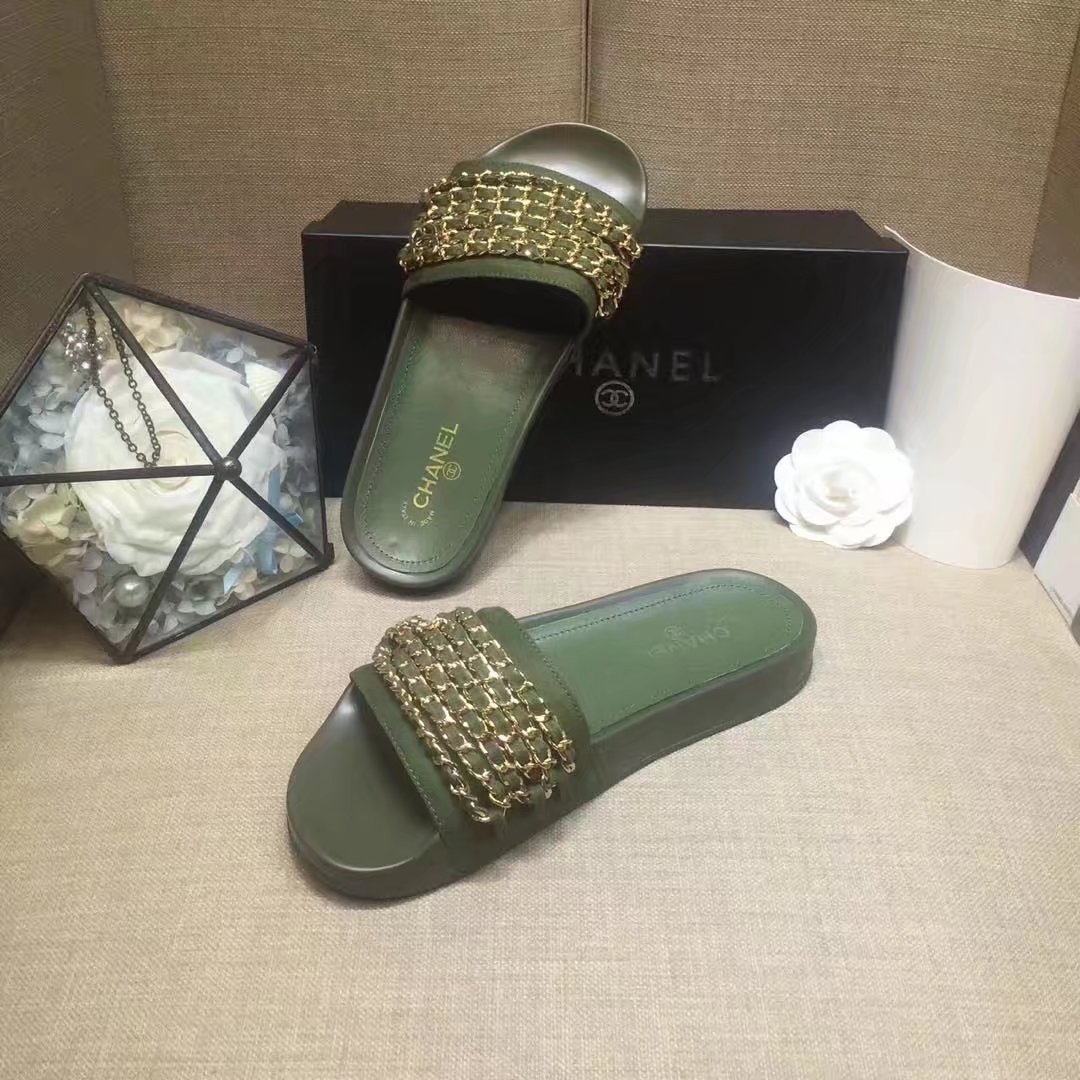 Chanel Slipper Leather CH2149 Light Green Chanel Slipper Leather CH2149 Light Green