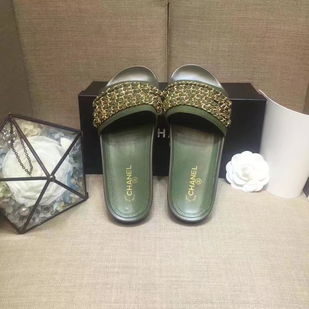 Chanel Slipper Leather CH2149 Light Green Chanel Slipper Leather CH2149 Light Green
