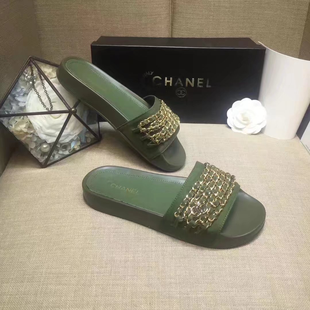 Chanel Slipper Leather CH2149 Light Green Chanel Slipper Leather CH2149 Light Green