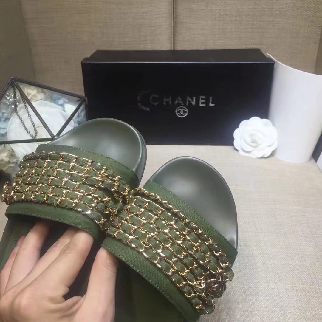 Chanel Slipper Leather CH2149 Light Green Chanel Slipper Leather CH2149 Light Green