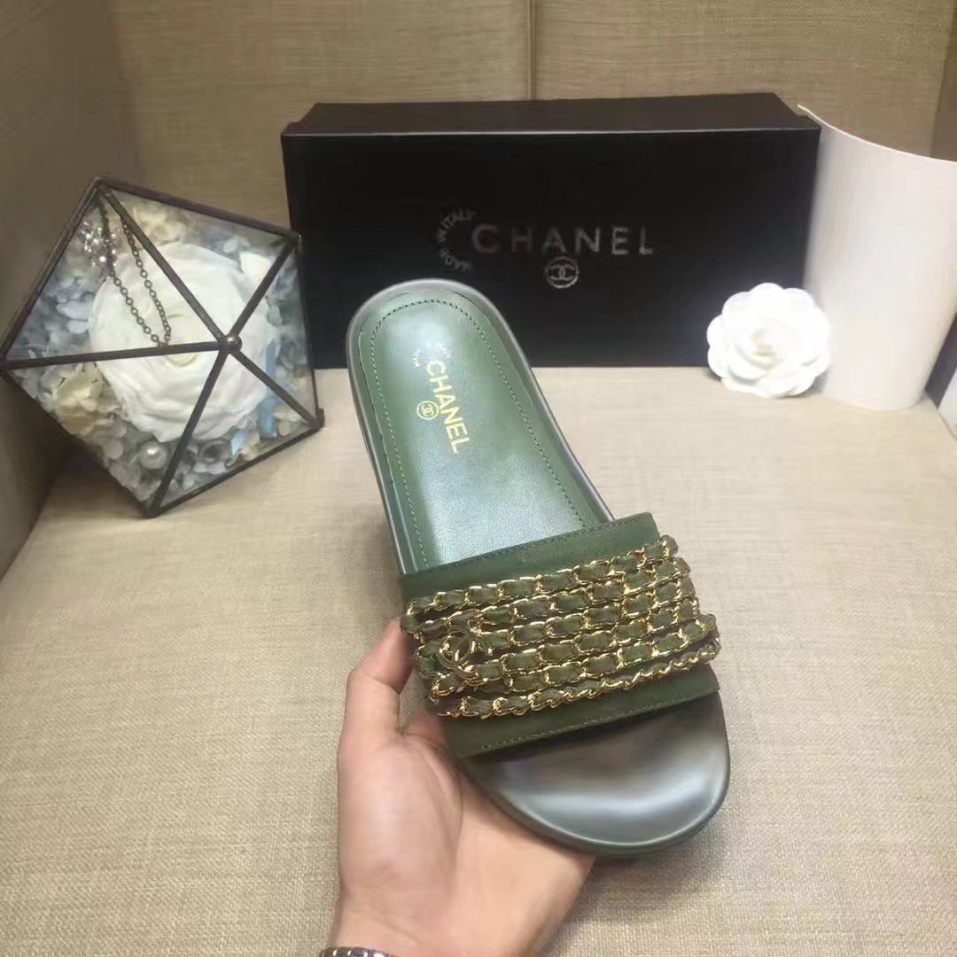 Chanel Slipper Leather CH2149 Light Green Chanel Slipper Leather CH2149 Light Green