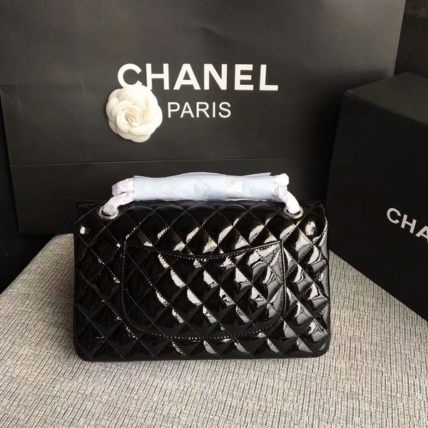 Chanel Flap Shoulder Bags Black Original Patent Leather CF1112 Silver Chanel Flap Shoulder Bags Black Original Patent Leather CF1112 Silver
