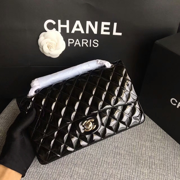 Chanel Flap Shoulder Bags Black Original Patent Leather CF1112 Silver Chanel Flap Shoulder Bags Black Original Patent Leather CF1112 Silver
