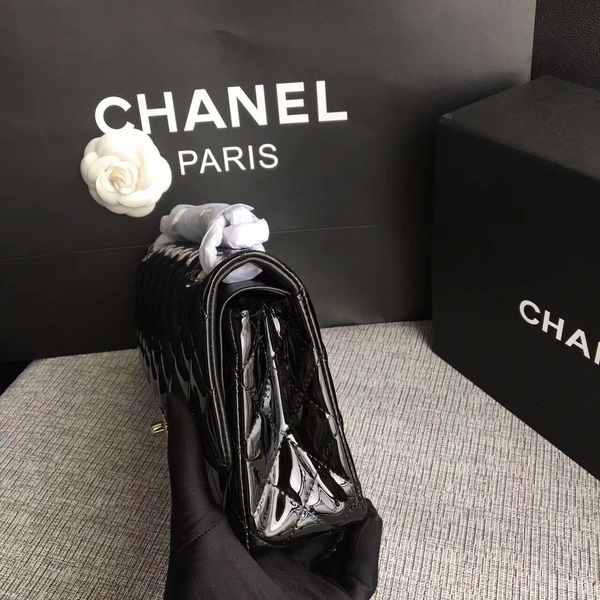 Chanel Flap Shoulder Bags Black Original Patent Leather CF1112 Silver Chanel Flap Shoulder Bags Black Original Patent Leather CF1112 Silver