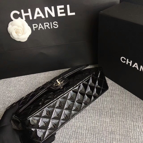 Chanel Flap Shoulder Bags Black Original Patent Leather CF1112 Silver Chanel Flap Shoulder Bags Black Original Patent Leather CF1112 Silver