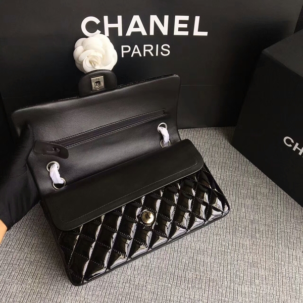 Chanel Flap Shoulder Bags Black Original Patent Leather CF1112 Silver Chanel Flap Shoulder Bags Black Original Patent Leather CF1112 Silver