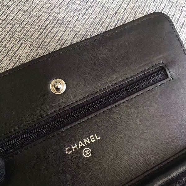 Chanel WOC Flap Bag Black Original Sheepskin Leather 33814 Silver Chanel WOC Flap Bag Black Original Sheepskin Leather 33814 Silver