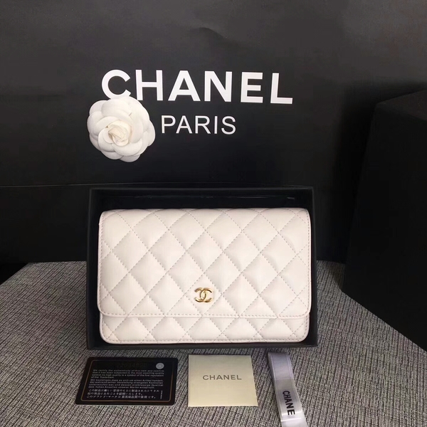Chanel WOC Flap Bag White Original Sheepskin Leather 33814 Glod Chanel WOC Flap Bag White Original Sheepskin Leather 33814 Glod