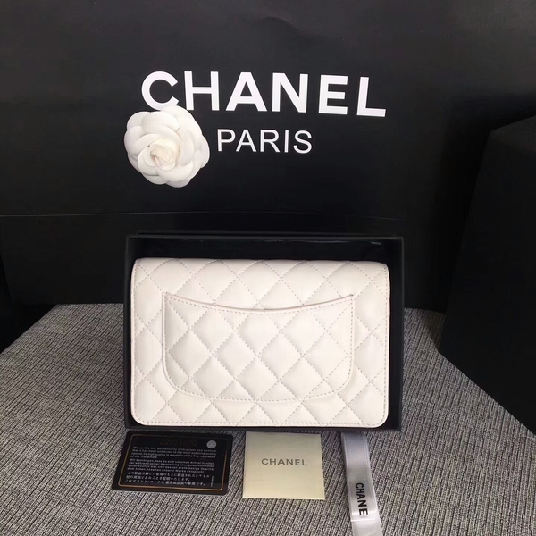 Chanel WOC Flap Bag White Original Sheepskin Leather 33814 Glod Chanel WOC Flap Bag White Original Sheepskin Leather 33814 Glod