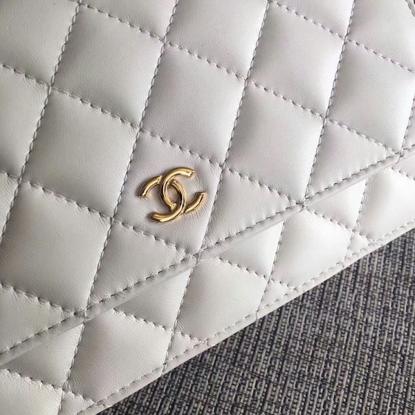 Chanel WOC Flap Bag White Original Sheepskin Leather 33814 Glod Chanel WOC Flap Bag White Original Sheepskin Leather 33814 Glod