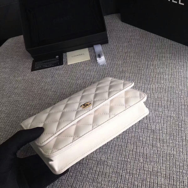 Chanel WOC Flap Bag White Original Sheepskin Leather 33814 Glod Chanel WOC Flap Bag White Original Sheepskin Leather 33814 Glod