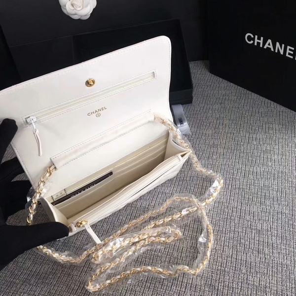 Chanel WOC Flap Bag White Original Sheepskin Leather 33814 Glod Chanel WOC Flap Bag White Original Sheepskin Leather 33814 Glod