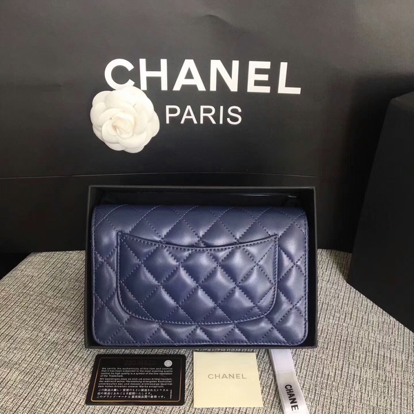 Chanel WOC Flap Bag Dark Blue Original Sheepskin Leather 33814 Glod Chanel WOC Flap Bag Dark Blue Original Sheepskin Leather 33814 Glod